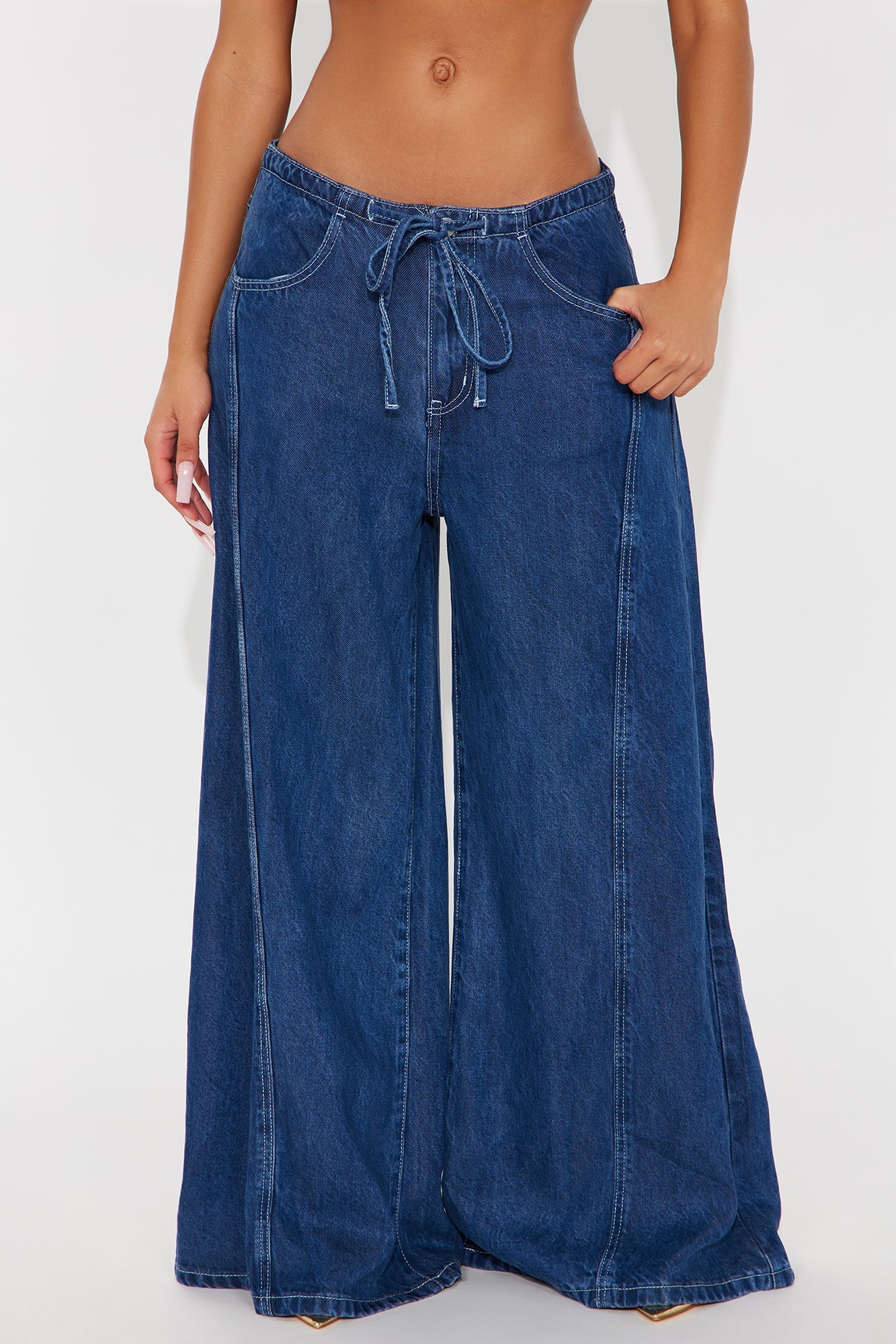 Lovely Day Drapey Wide Leg Jeans - Medium Wash