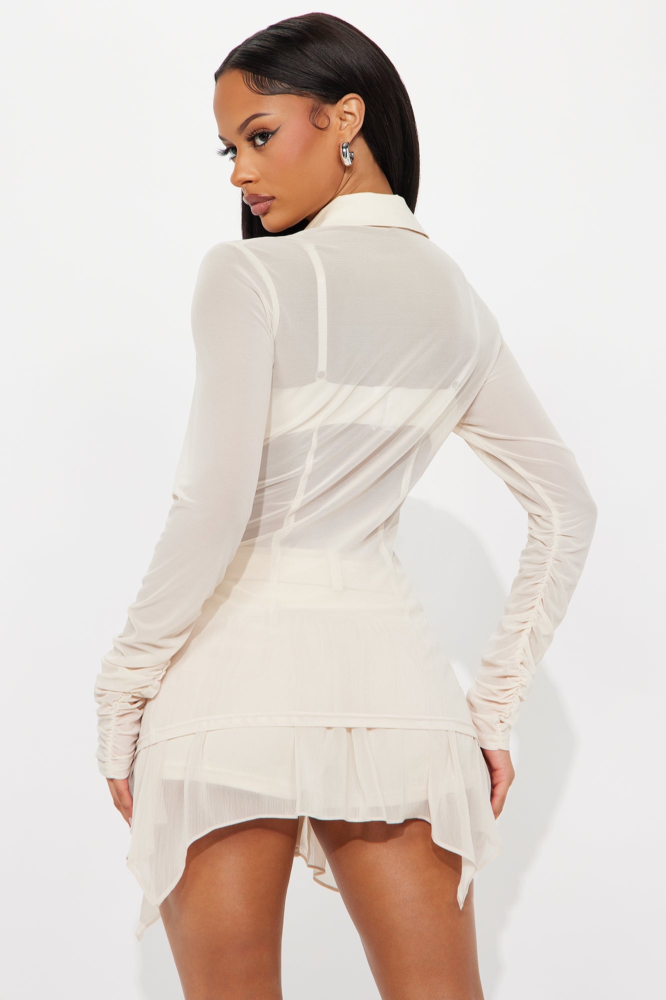 Lima Sheer Long Sleeve Mesh Top - Cream