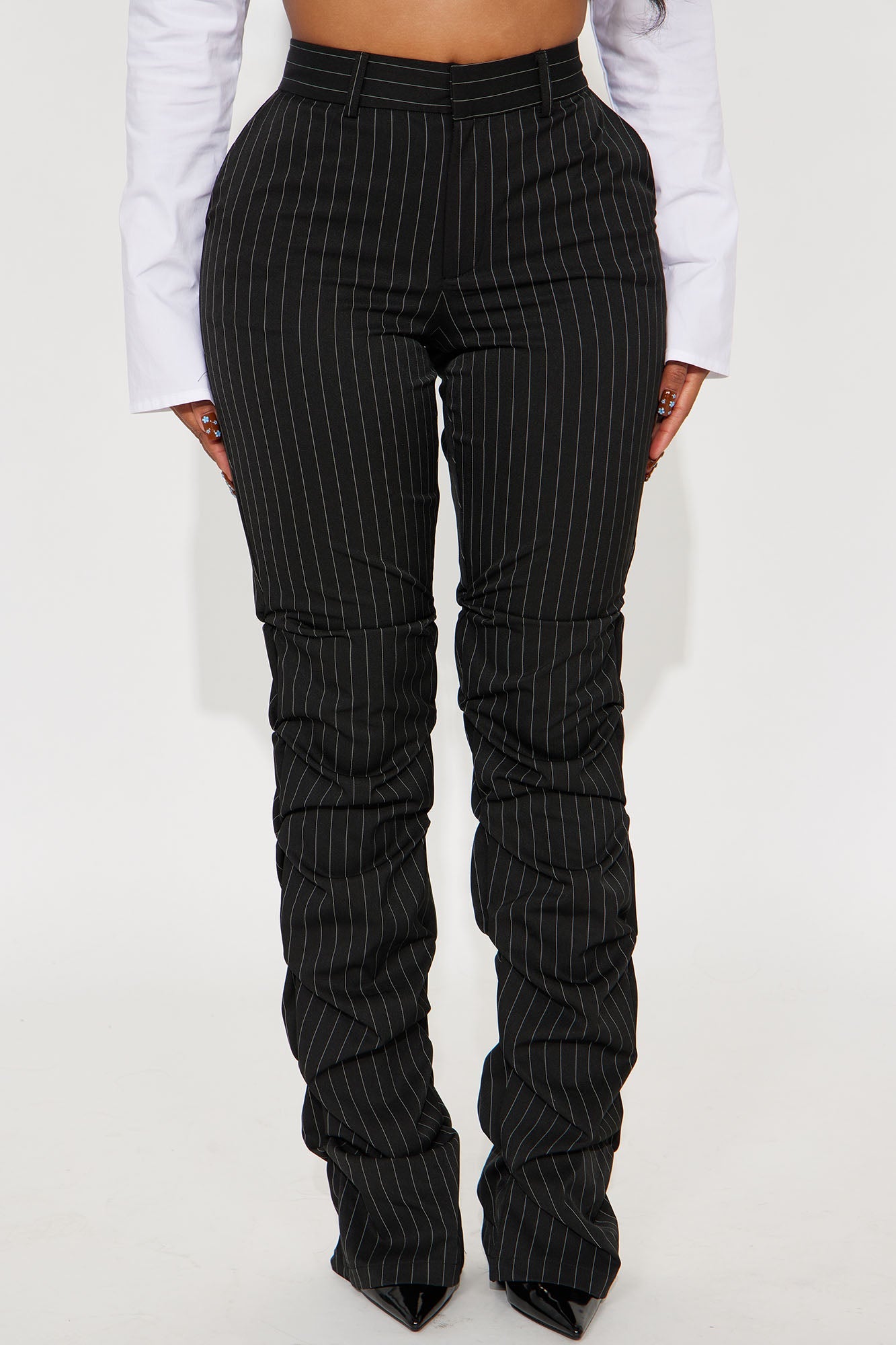 Take Notes Pinstripe Stacked Trouser Pant - Black/White