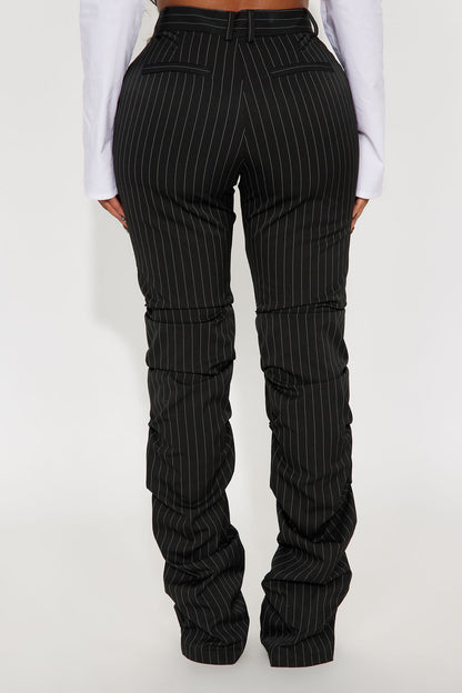 Take Notes Pinstripe Stacked Trouser Pant - Black/White