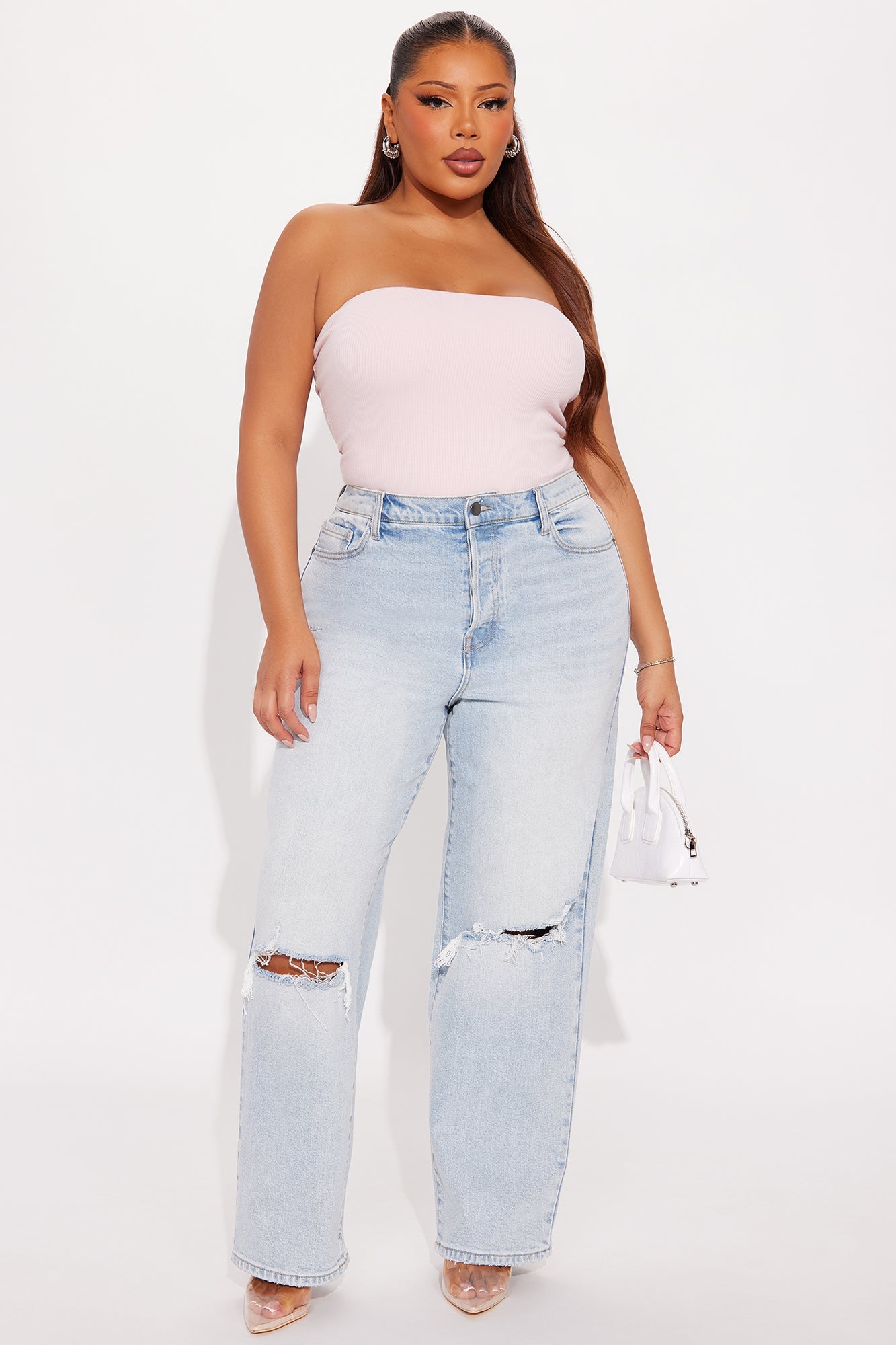 First Love Ripped Straight Leg Jeans - Light Wash