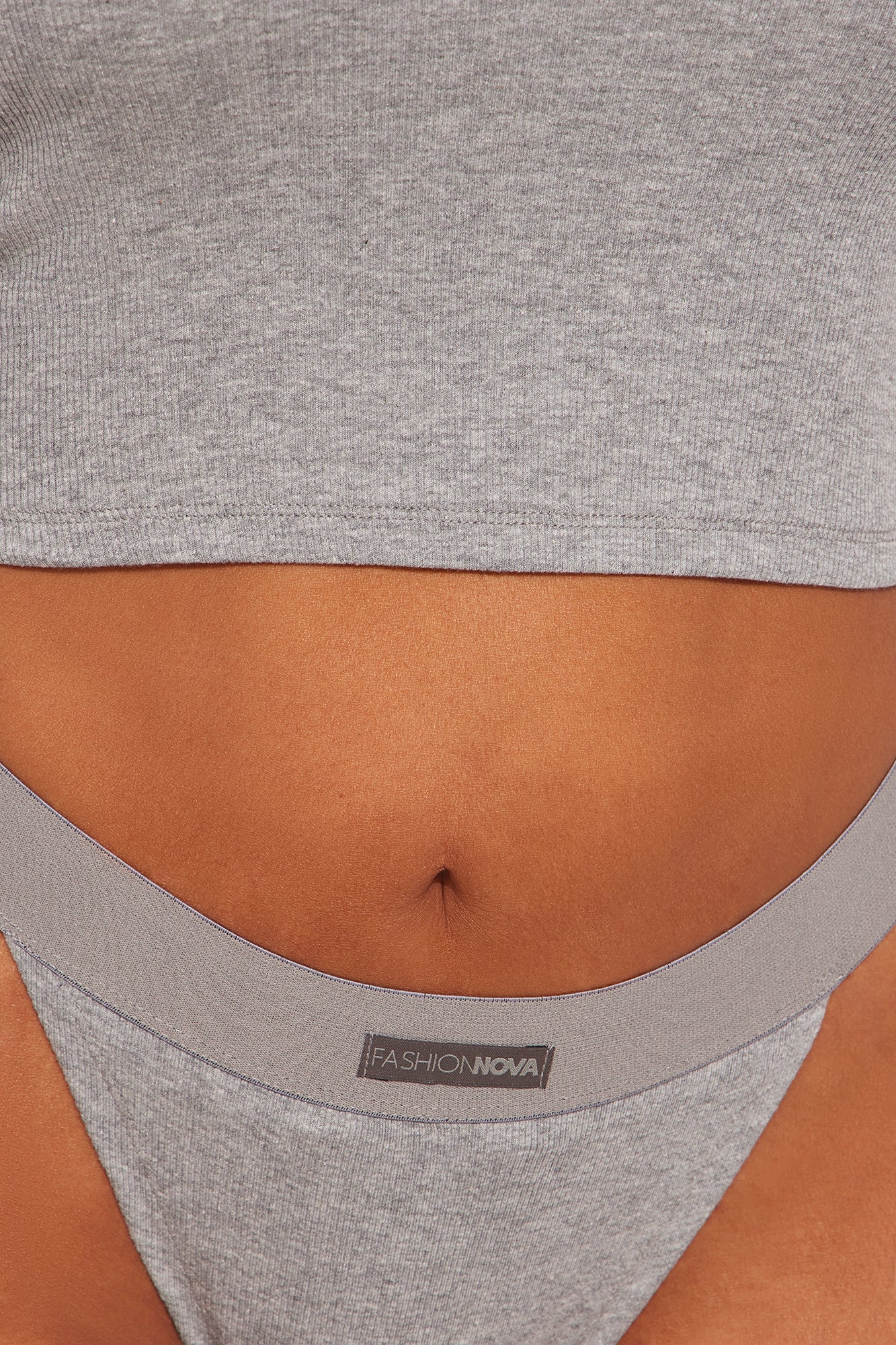 FN Mood TShirt And Thong 2 Piece Cotton Ribbed Set - Heather Grey