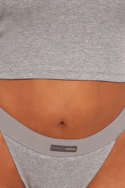 FN Mood TShirt And Thong 2 Piece Cotton Ribbed Set - Heather Grey