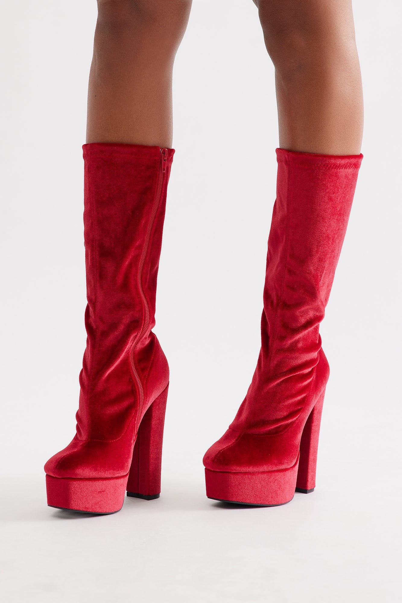 Fun Nights Knee High Heeled Boots - Red
