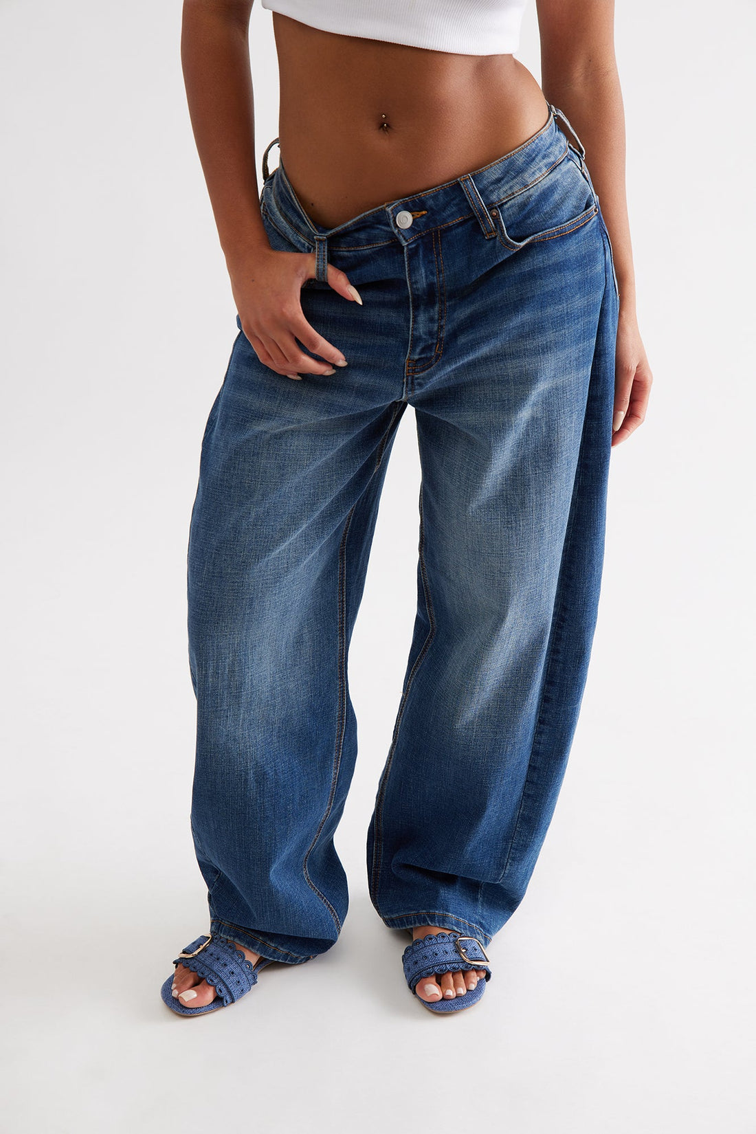 Nuala Buckle Slip On Sandals - Denim