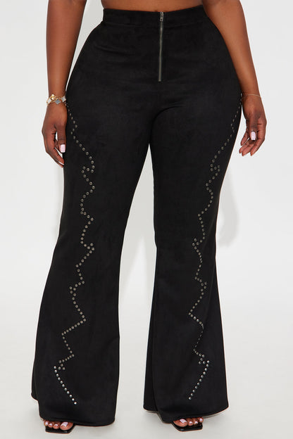 Miranda Faux Suede Flare Pants 33″ - Black