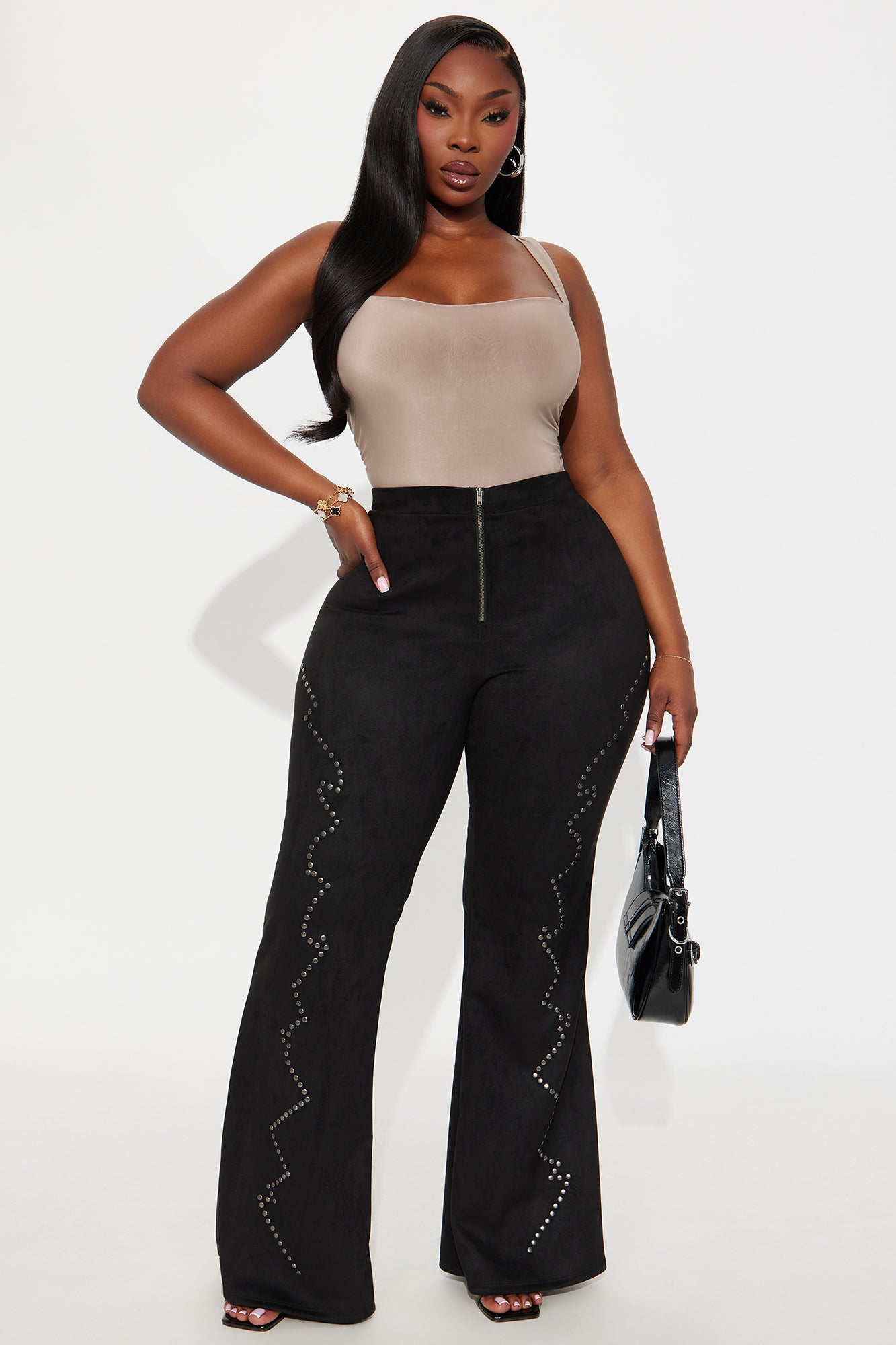 Miranda Faux Suede Flare Pants 33″ - Black