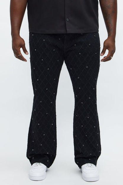 Stacked Slim Flare Wrecked In Jewels Jeans - Black