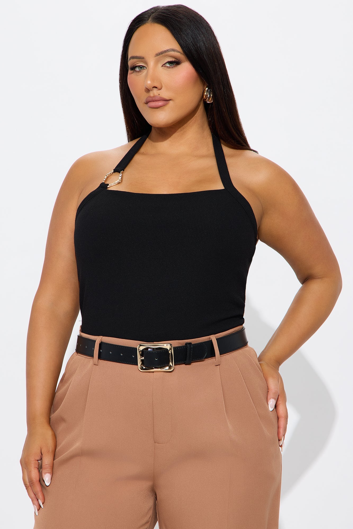 Sonnet Asymmetrical Ribbed Halter Top - Black