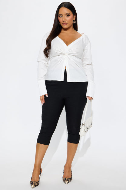 Do You Mind Off Shoulder Poplin Top - White
