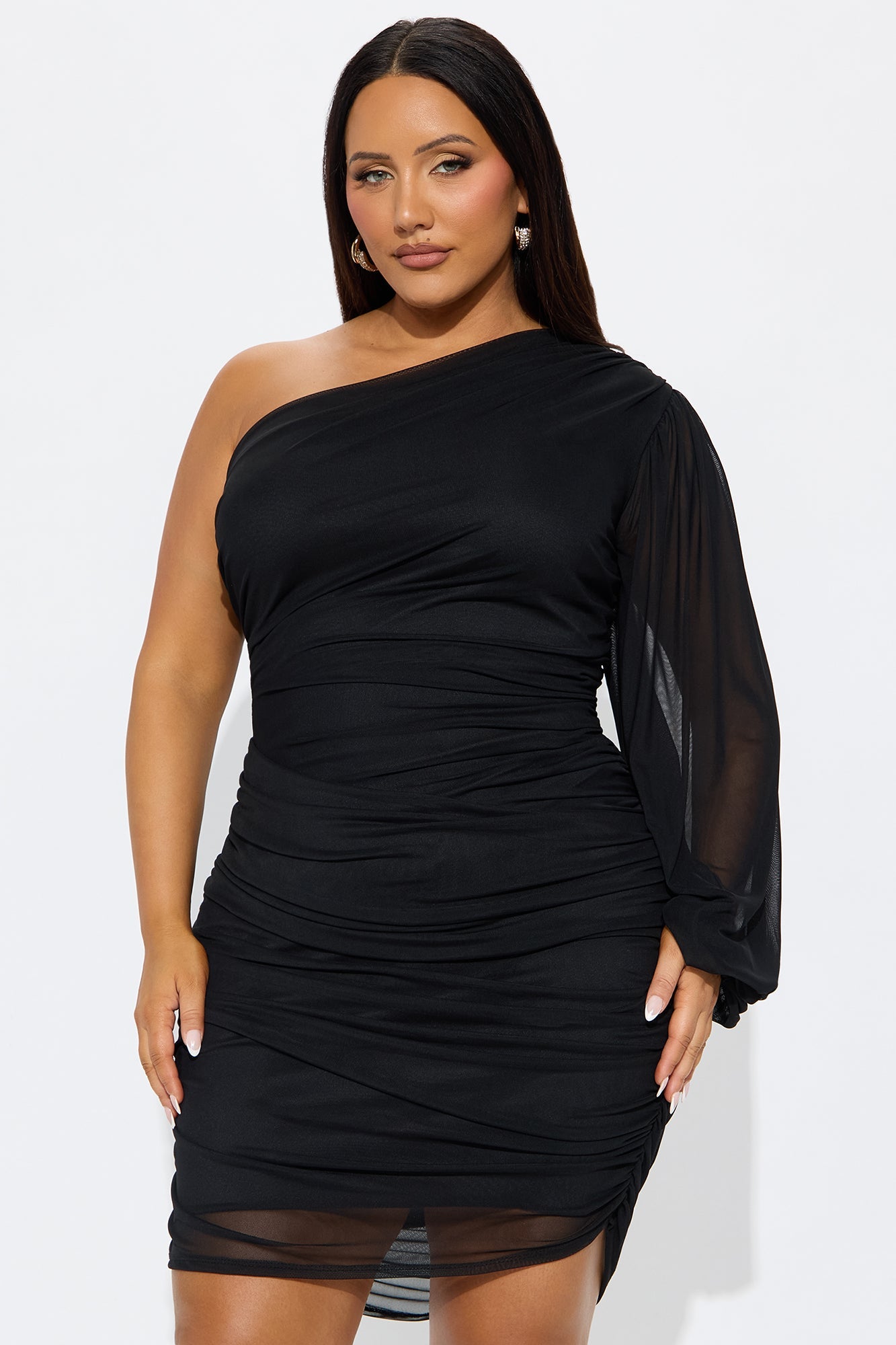 Ashley One Shoulder Mesh Mini Dress - Black