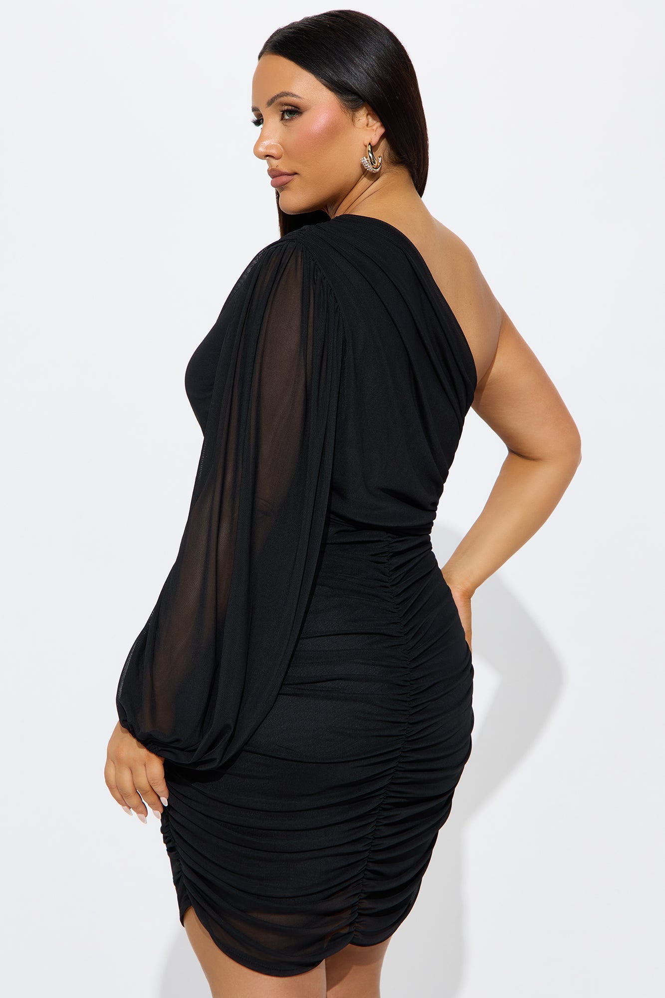 Ashley One Shoulder Mesh Mini Dress - Black