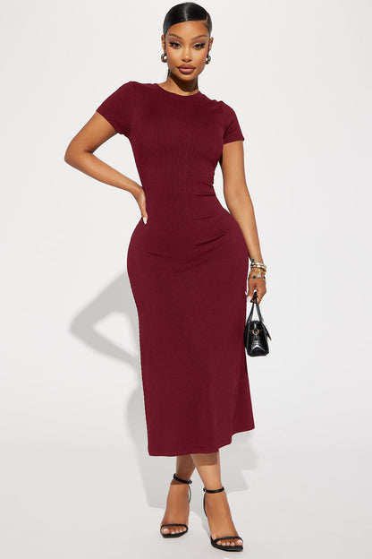 Madison Ribbed Mini Dress - Wine