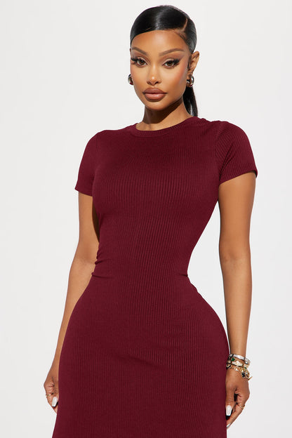 Madison Ribbed Mini Dress - Wine