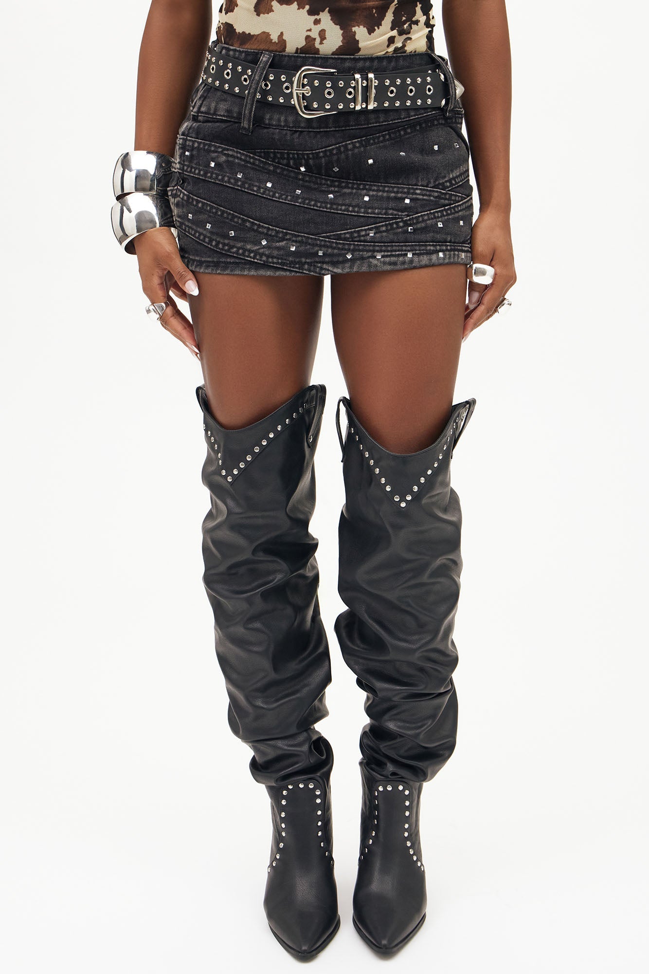 Misguided Embellished Denim Micro Mini Skirt - Black Wash
