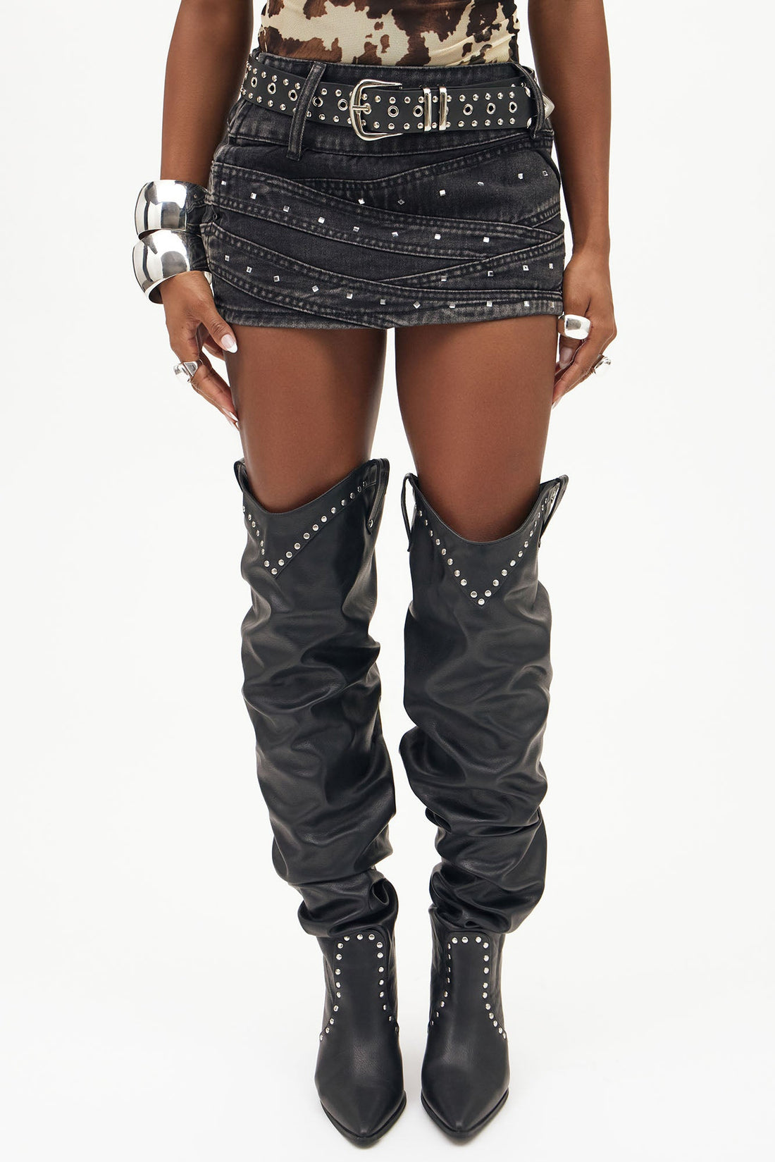 Misguided Embellished Denim Micro Mini Skirt - Black Wash