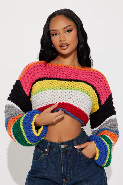 Take It There Chunky Knit Sweater - Multi Color