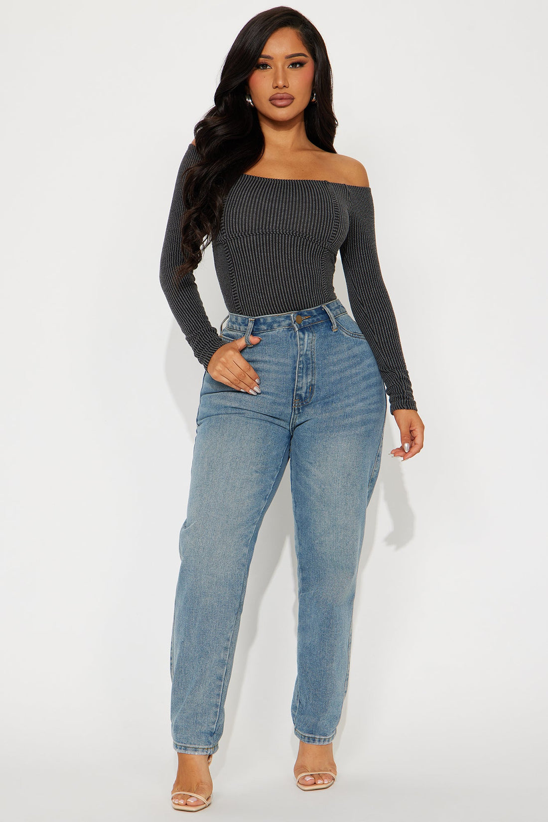 Monnet Ribbed Bodysuit - Charcoal