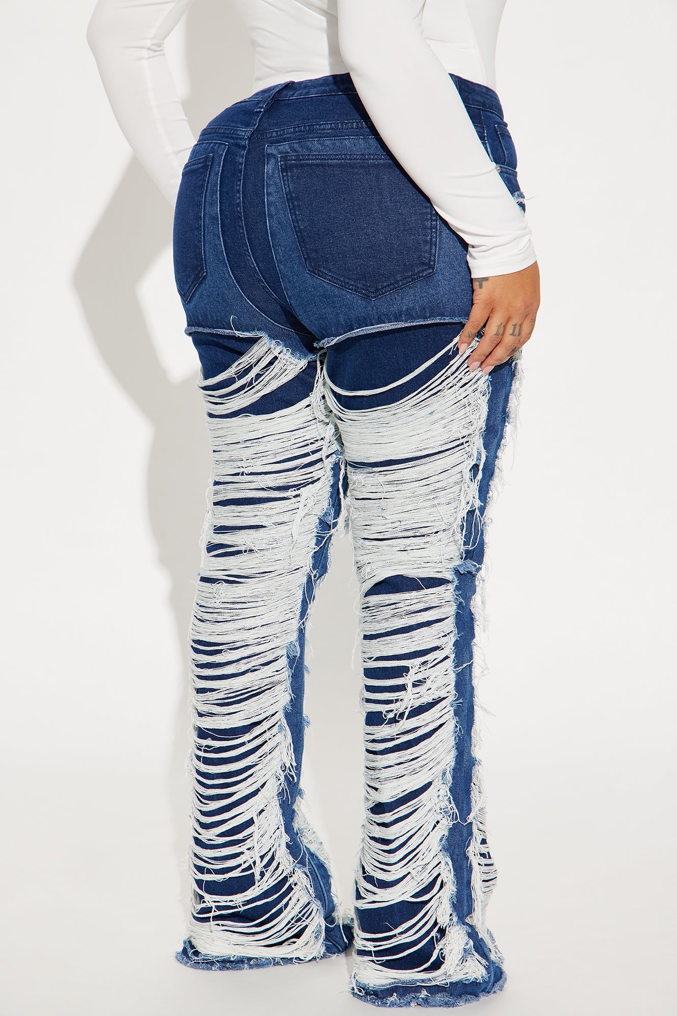 Know The Drill Shredded Bootcut Jeans - Dark Wash