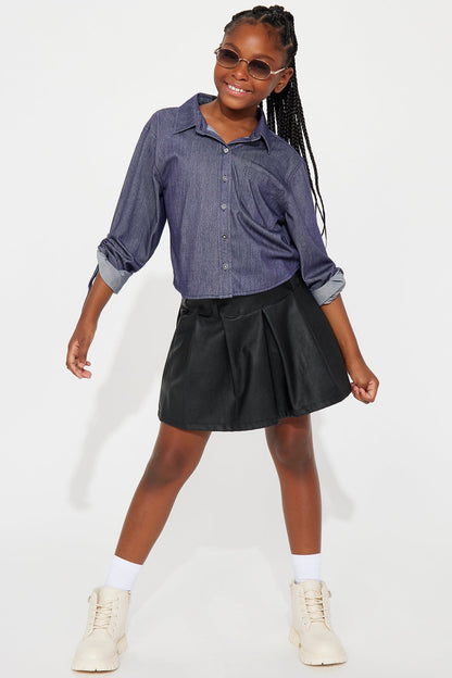 Mini Carolina Cropped Button Down Shirt - Navy