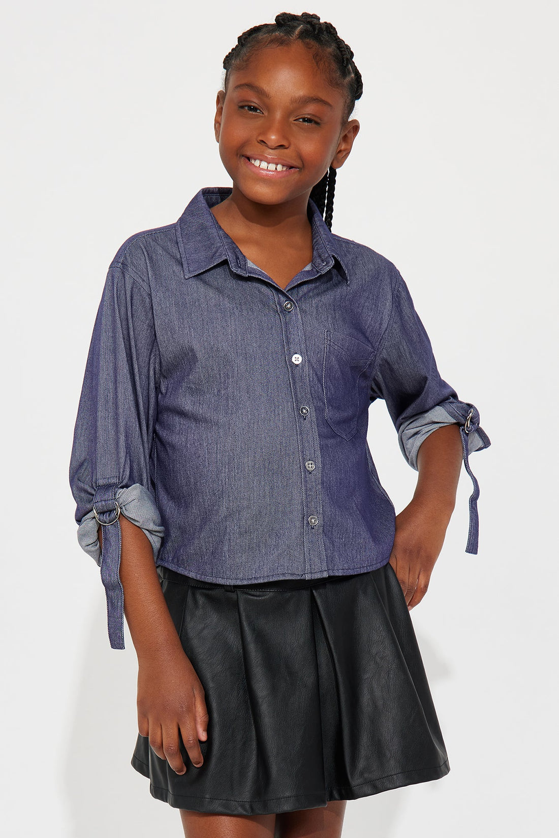 Mini Carolina Cropped Button Down Shirt - Navy