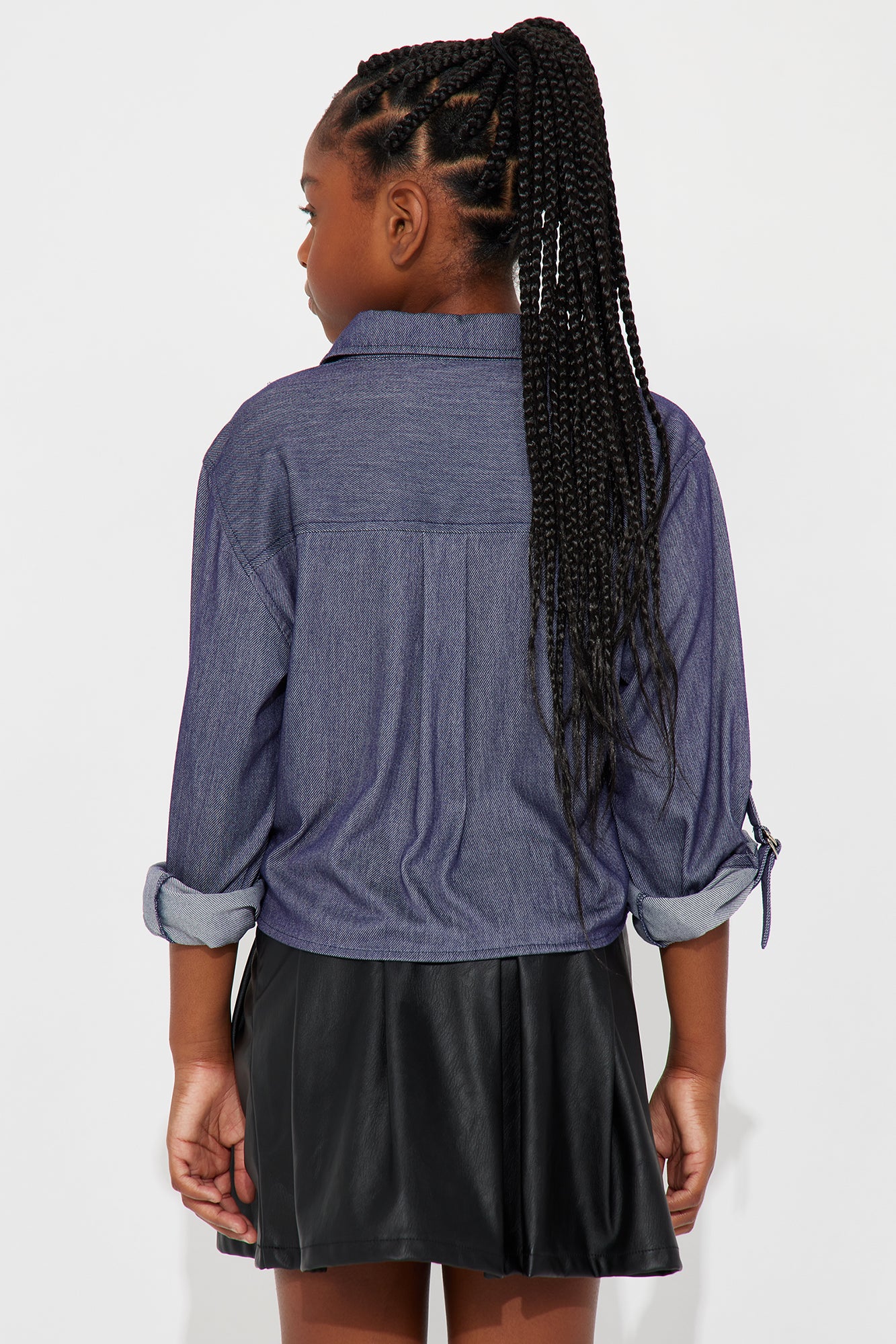 Mini Carolina Cropped Button Down Shirt - Navy