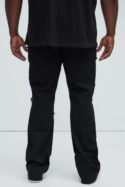 All Over Fray Stacked Skinny Flare Jeans - Black
