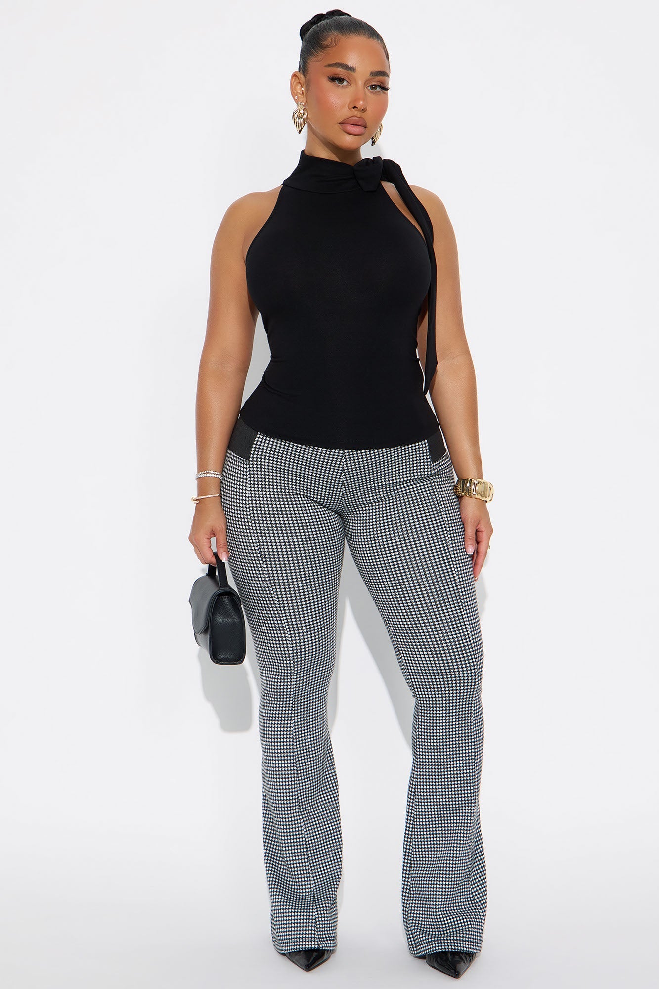 Kendall Houndstooth Flare Pant 33″ - Black/White
