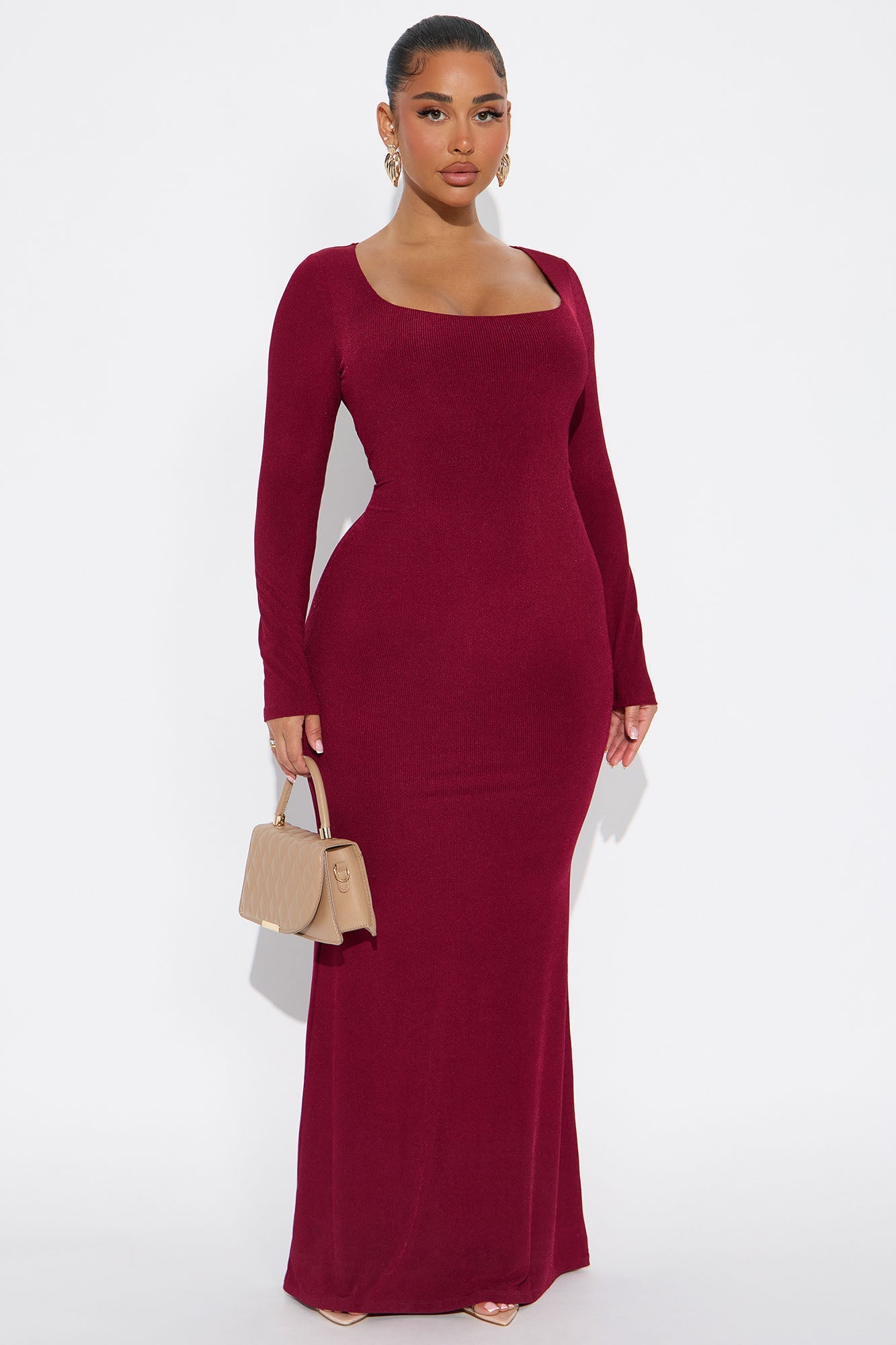 Claire Ribbed Maxi Dress - Burgundy