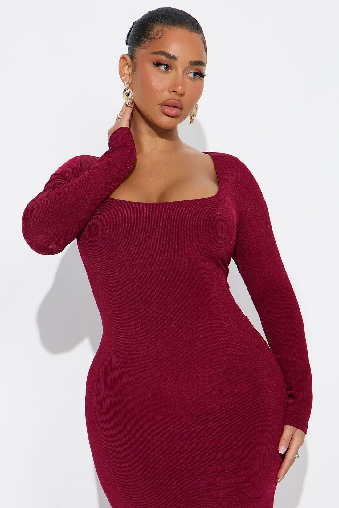 Claire Ribbed Maxi Dress - Burgundy