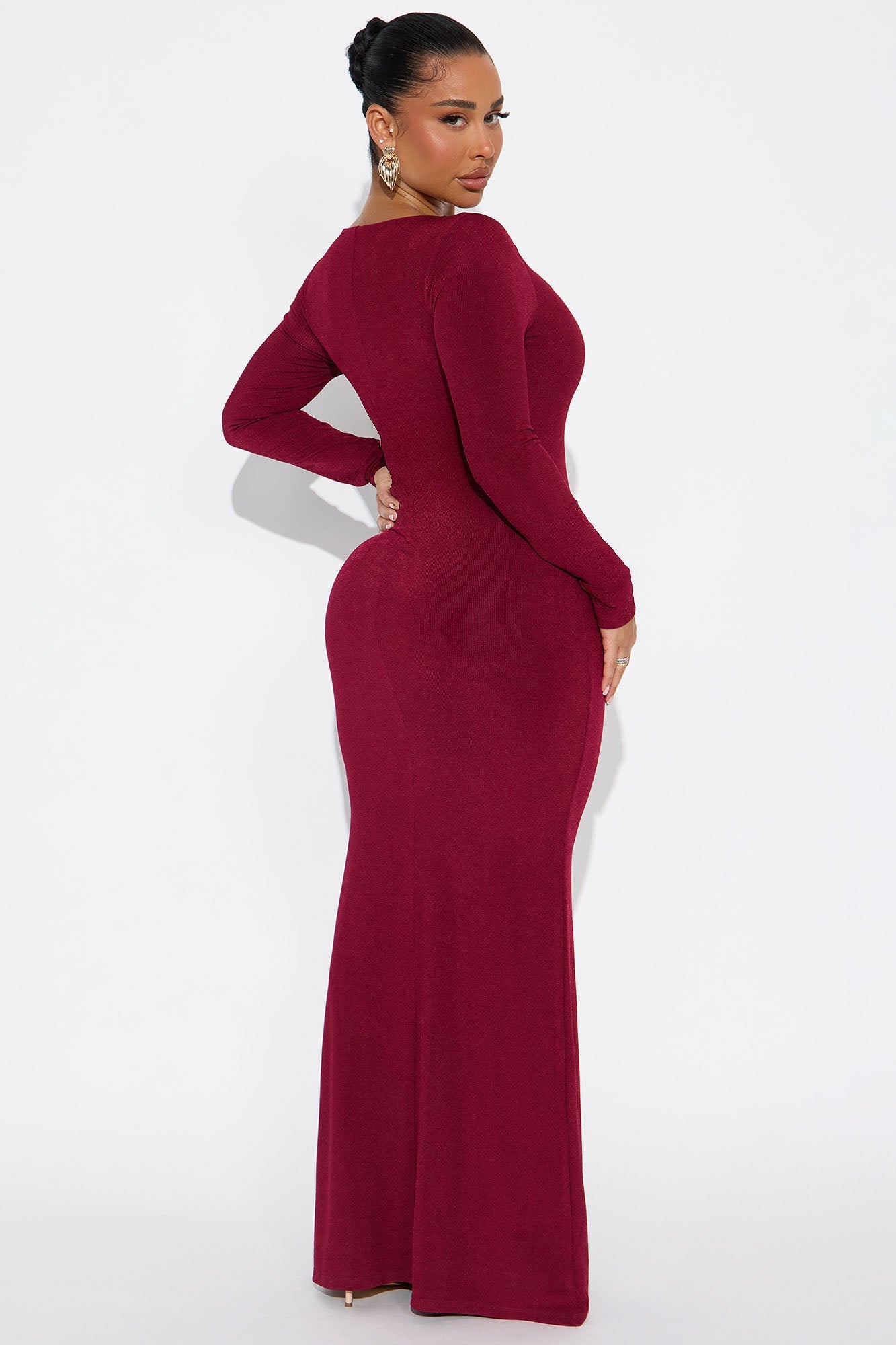 Claire Ribbed Maxi Dress - Burgundy