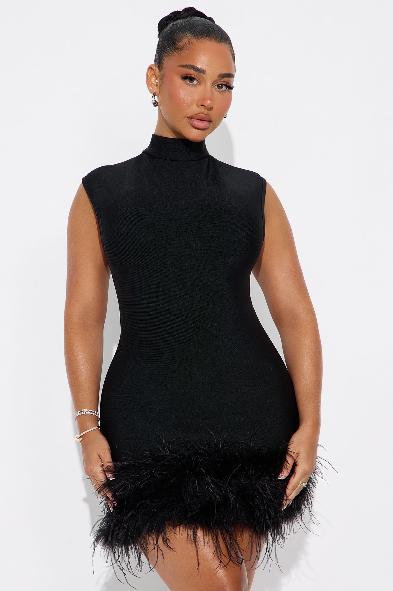 Kathleen Bandage Feather Micro Mini Dress - Black