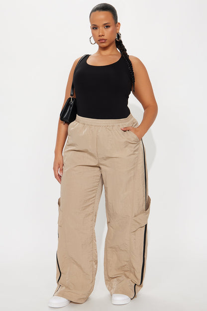 Eliza Windbreaker Wide Leg Track Pant - Beige