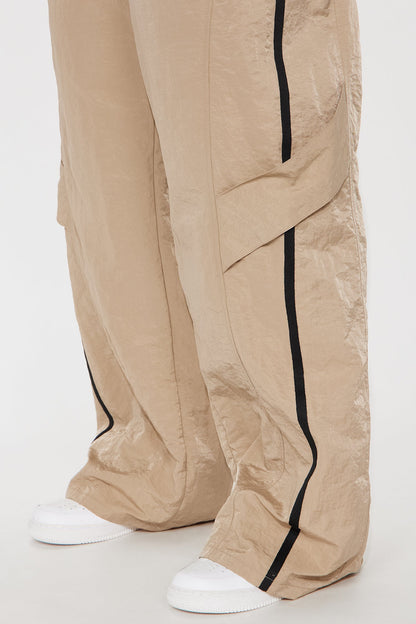 Eliza Windbreaker Wide Leg Track Pant - Beige