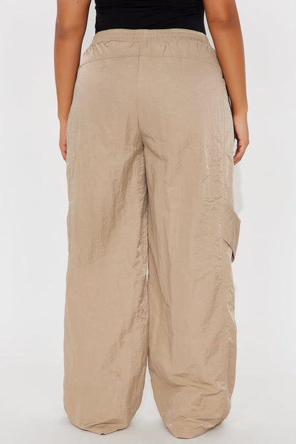 Eliza Windbreaker Wide Leg Track Pant - Beige