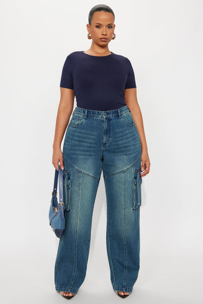 Devil In Disguise Cargo Straight Leg Jeans - Vintage Wash