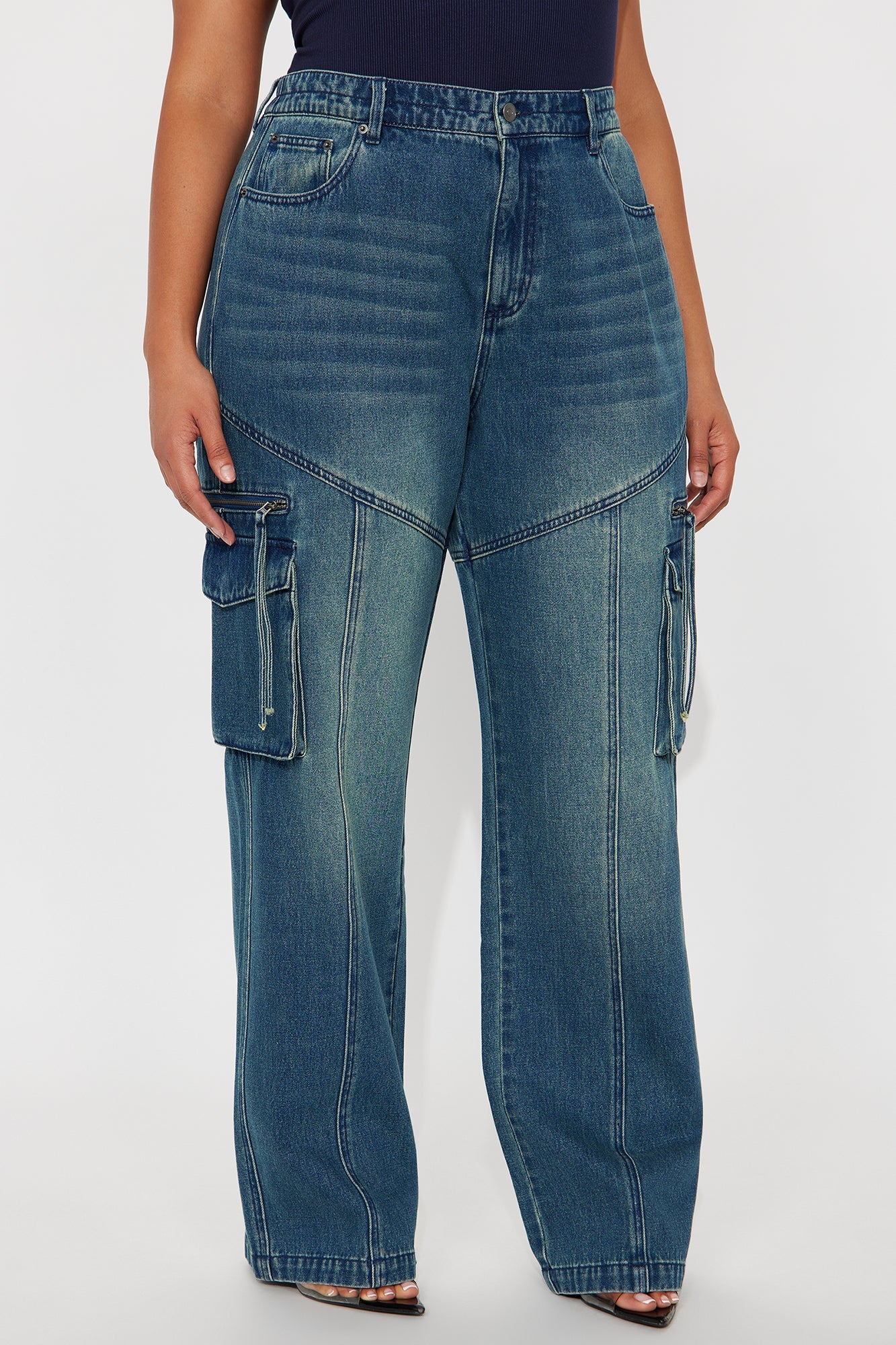 Devil In Disguise Cargo Straight Leg Jeans - Vintage Wash