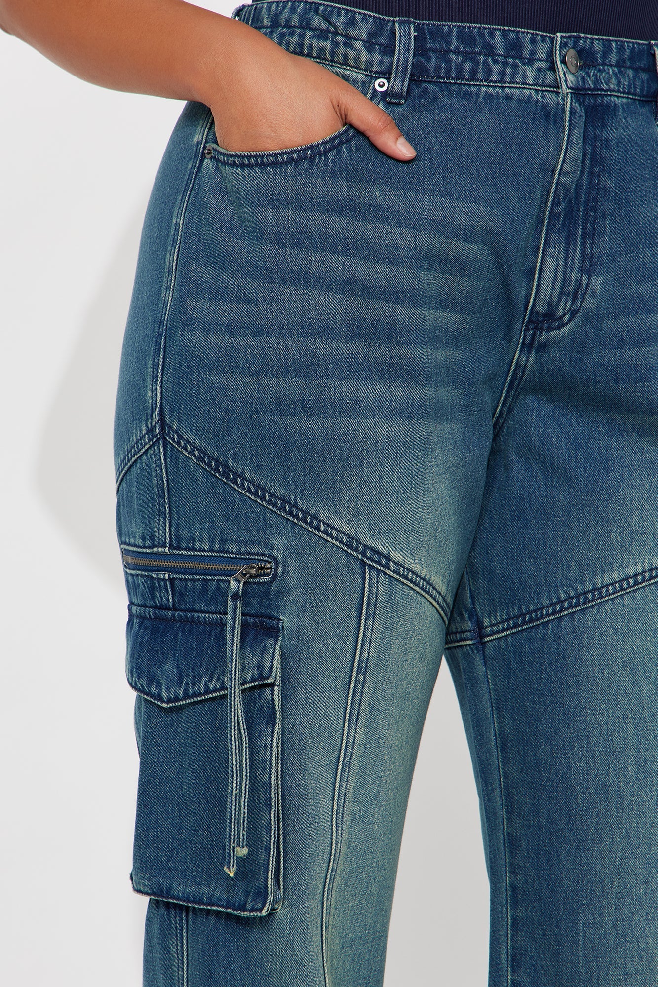 Devil In Disguise Cargo Straight Leg Jeans - Vintage Wash