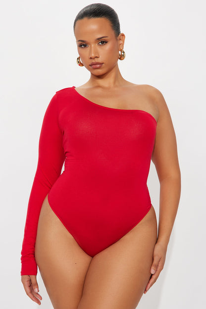 Zoey One Shoulder Bodysuit - Red