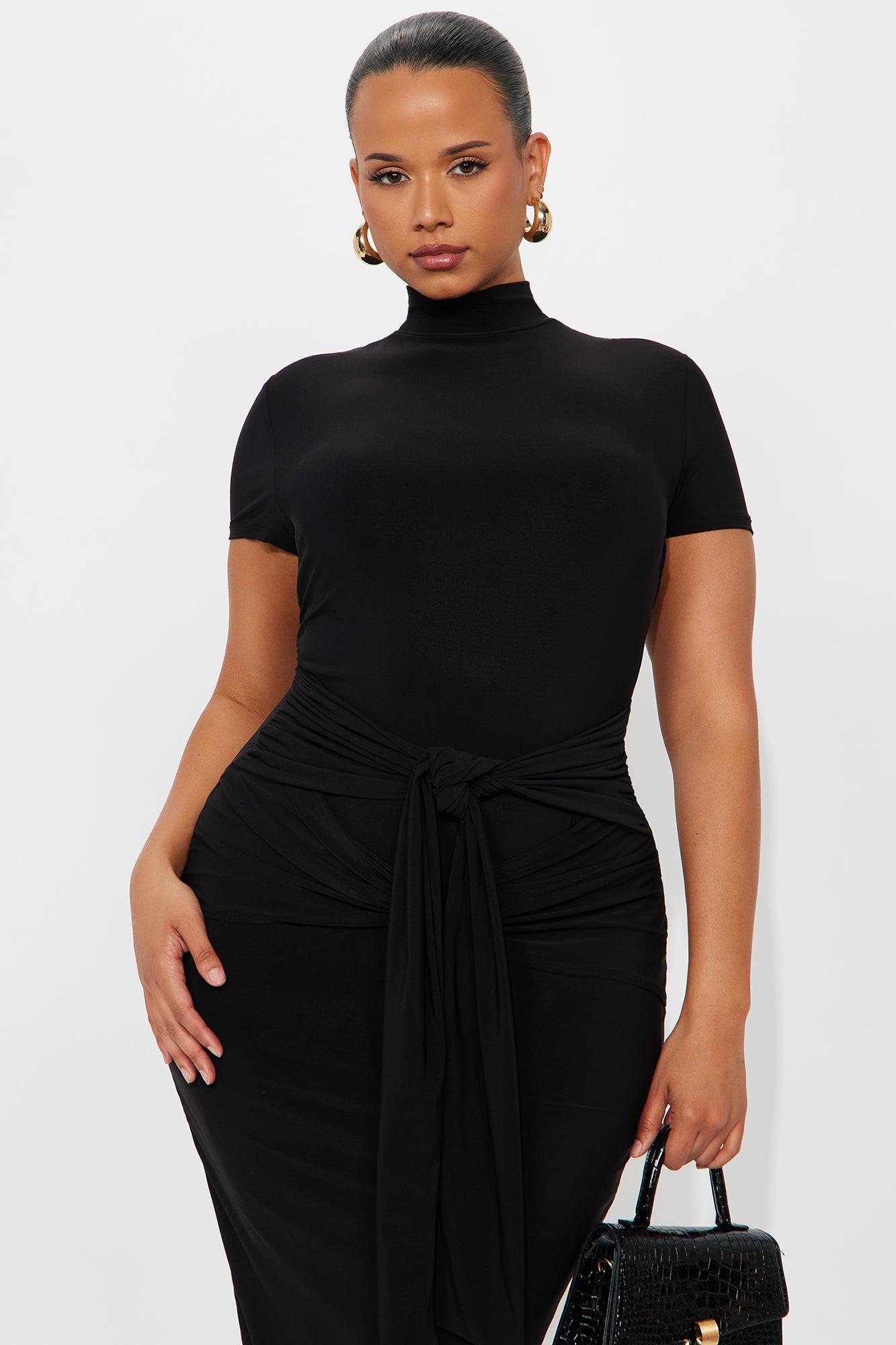 Playful Kiss Midi Dress - Black