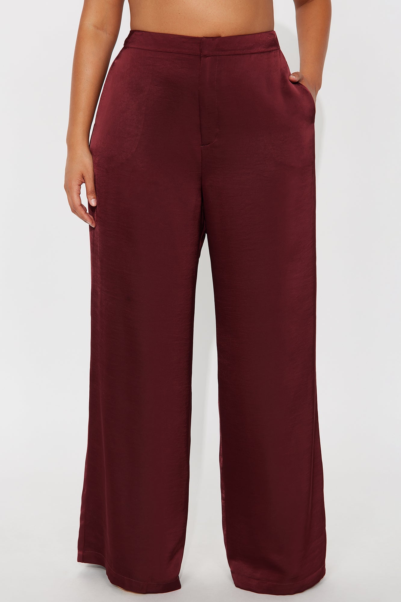 Denise Satin Wide Leg Trouser Pant - Wine