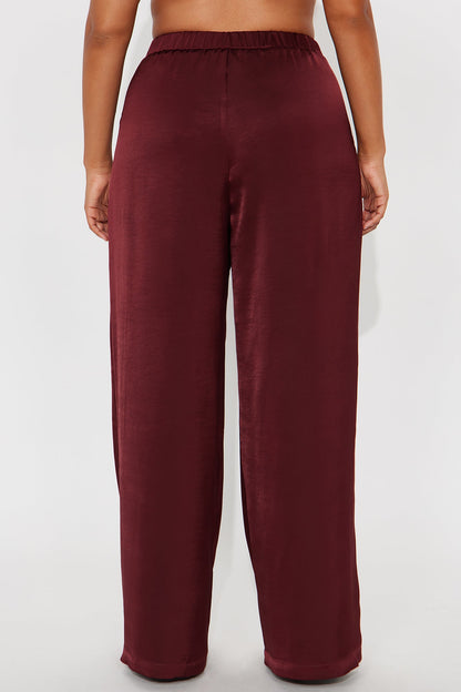 Denise Satin Wide Leg Trouser Pant - Wine