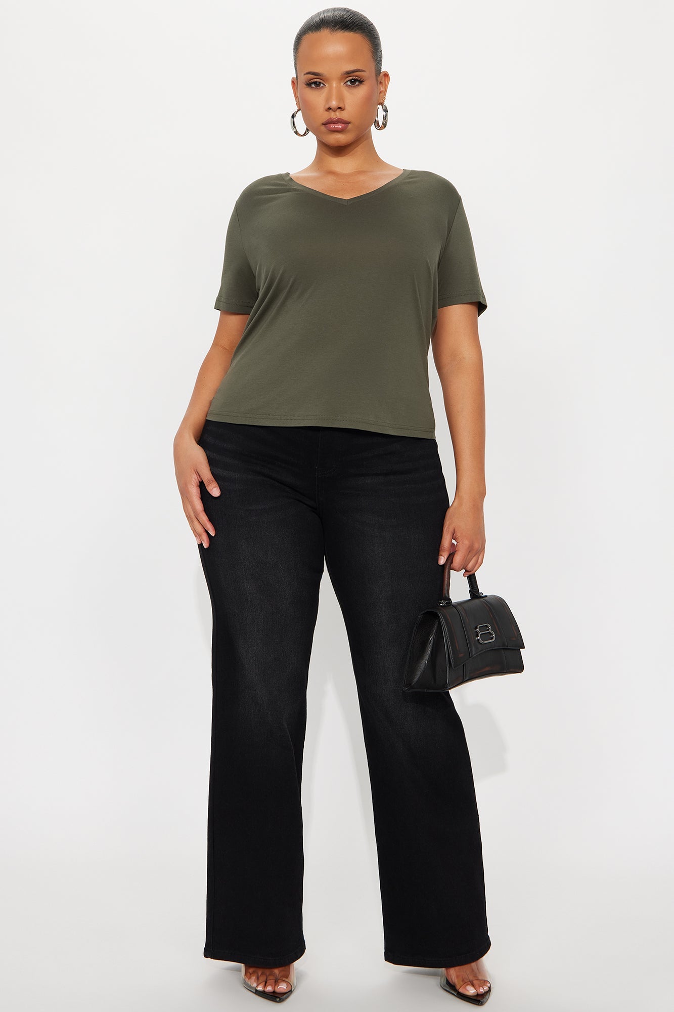 Ava V-Neck Tee - Military Green