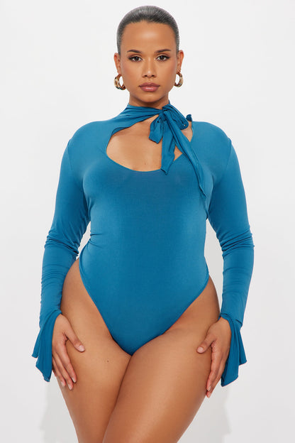Silent Drama Long Sleeve Mock Neck Bodysuit - Teal