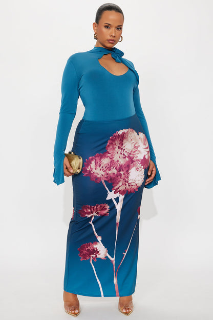 Silent Drama Long Sleeve Mock Neck Bodysuit - Teal