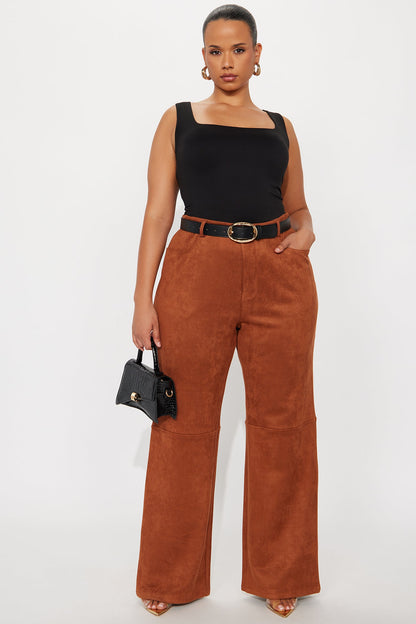 Gianna Faux Suede Wide Leg Pant - Camel
