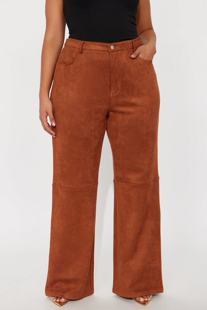 Gianna Faux Suede Wide Leg Pant - Camel