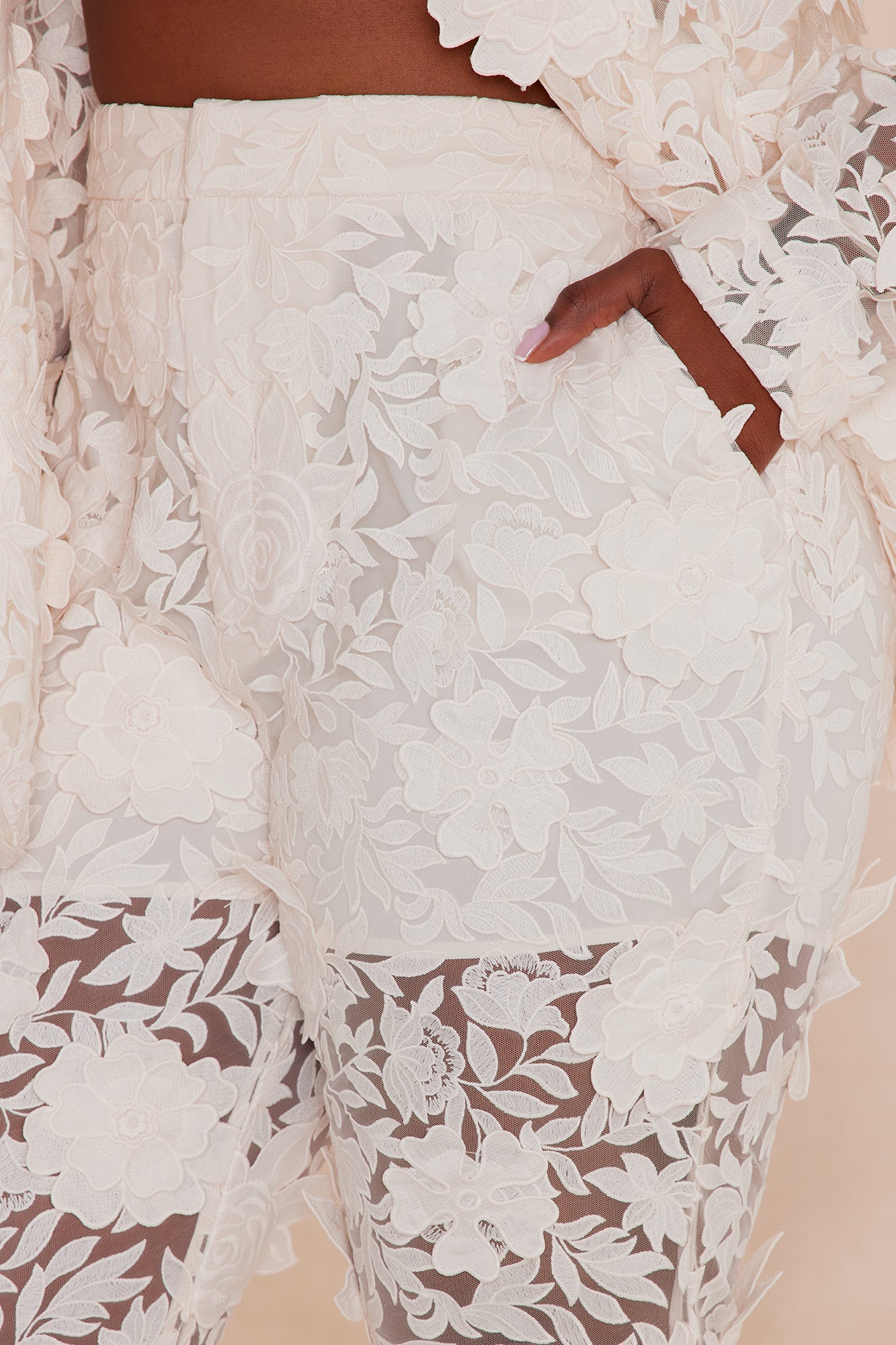 Catalina Embroidered Pant - Cream