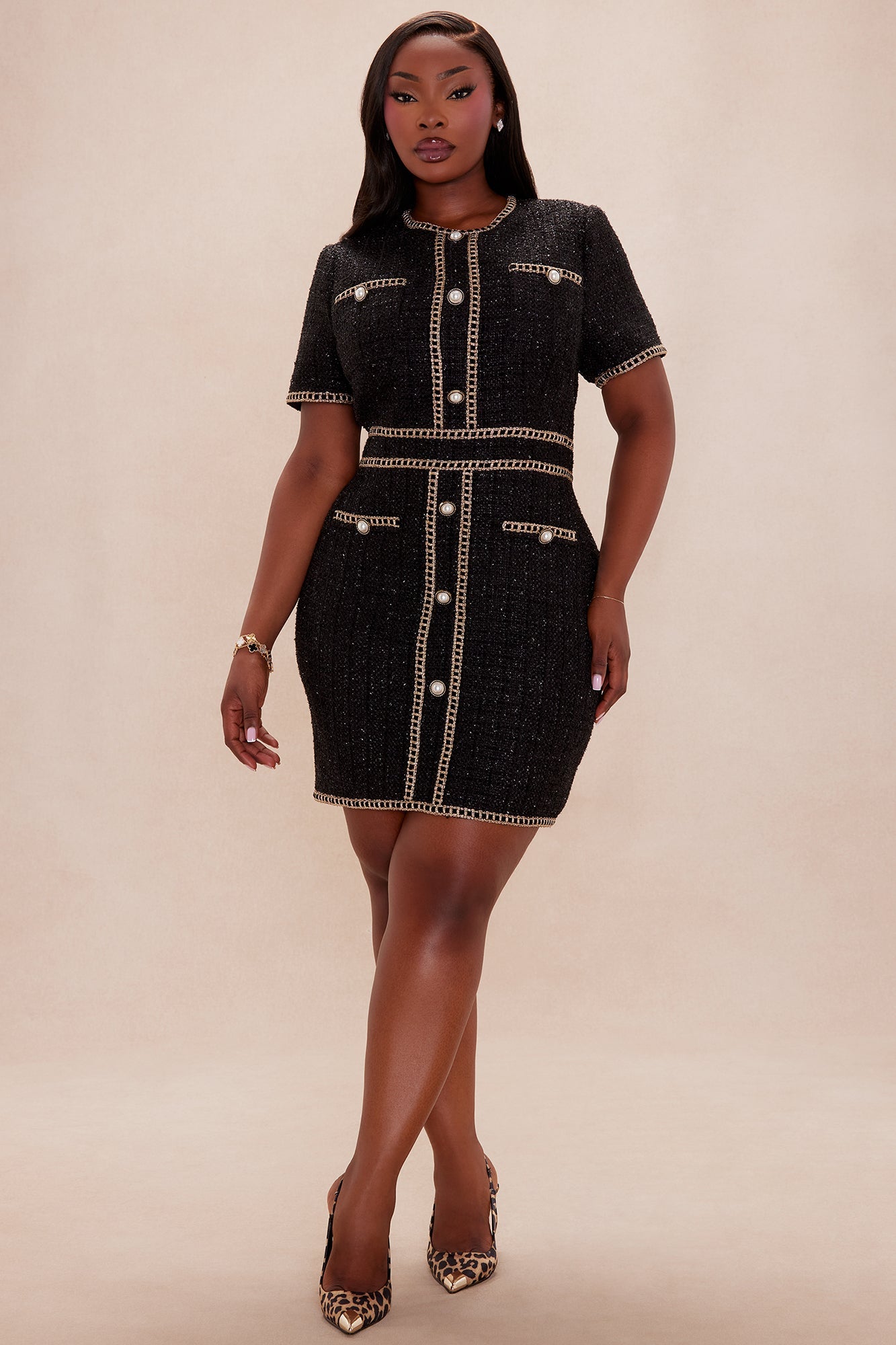 Genesis Tweed Mini Dress - Black/combo