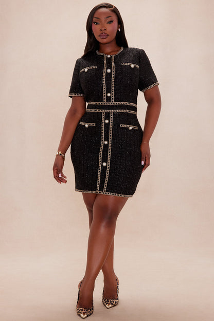 Genesis Tweed Mini Dress - Black/combo